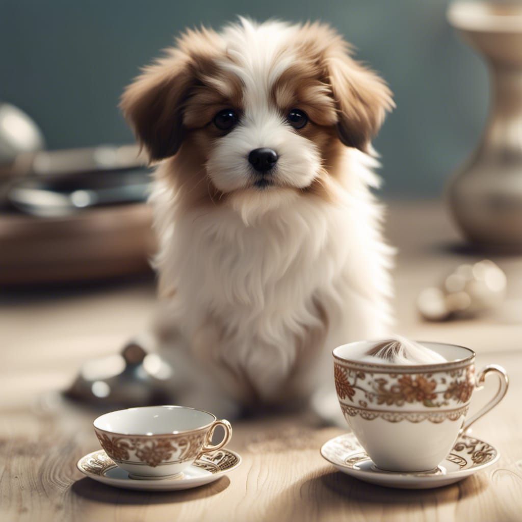 Fluffy Puppy with Teacup in Cinema 4D