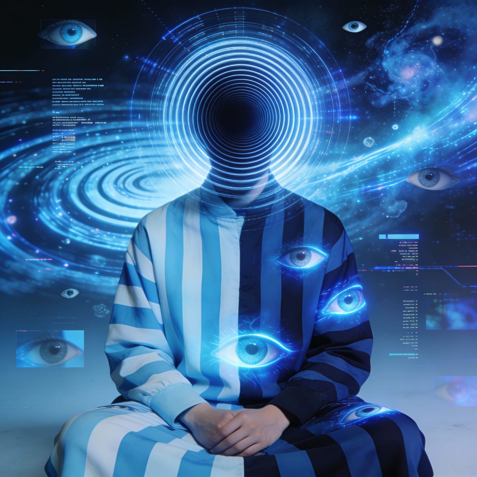 Visionary Character in Hypnotic Blue Dreamscape