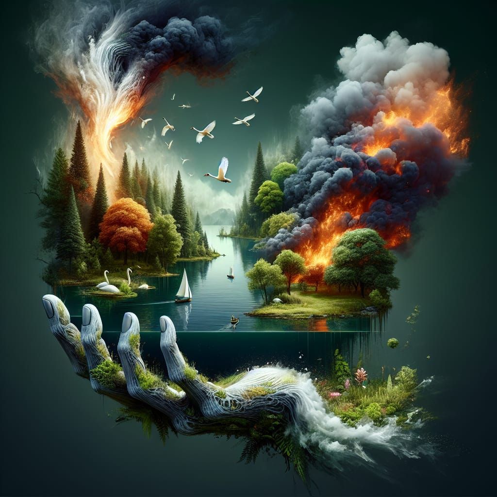 Smokey Hand Holding a Lake: Fantasy Concept Art