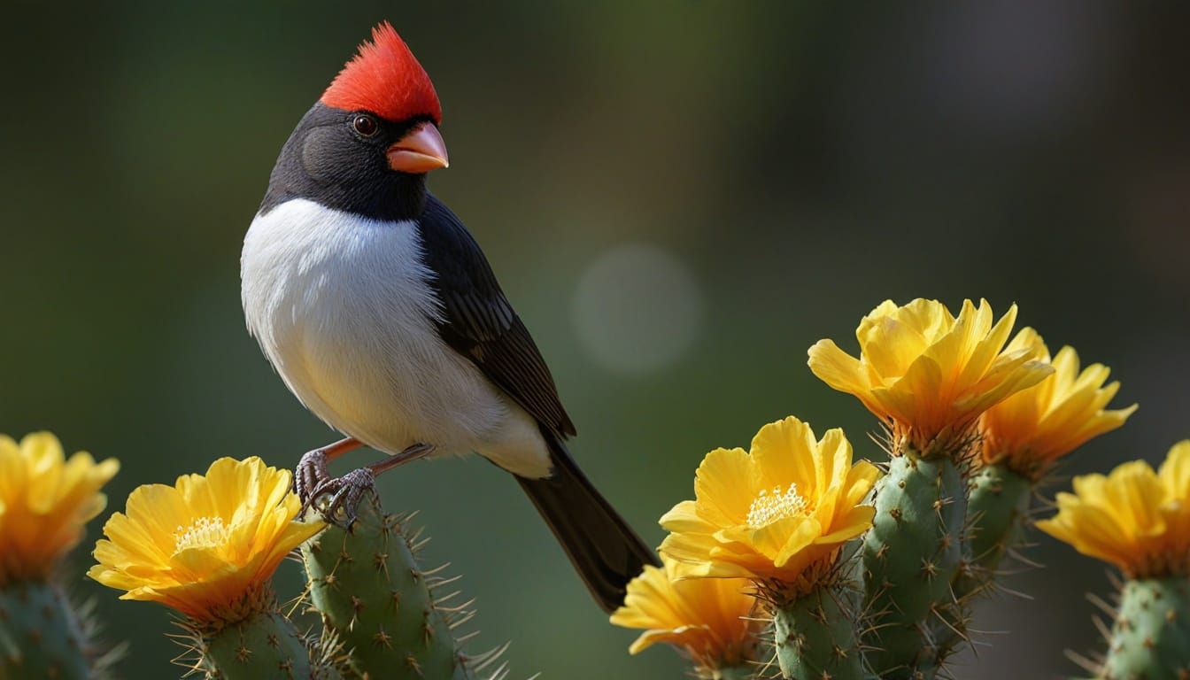 Yellow-Billed Cardinal on Prickly Pear Cactus Art