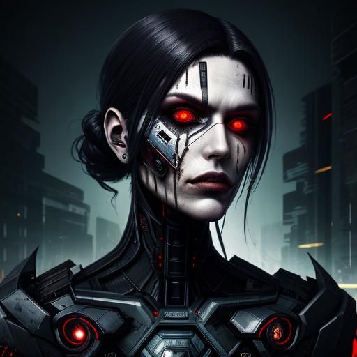 glitch art portrait, cyborg sinister vampire  stranded in dy...