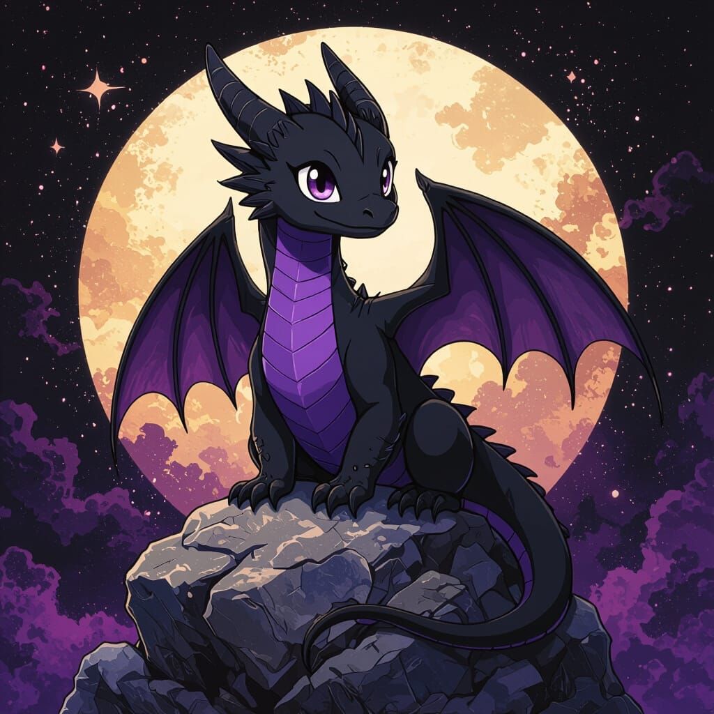 Baby Black Dragon in Anime Style