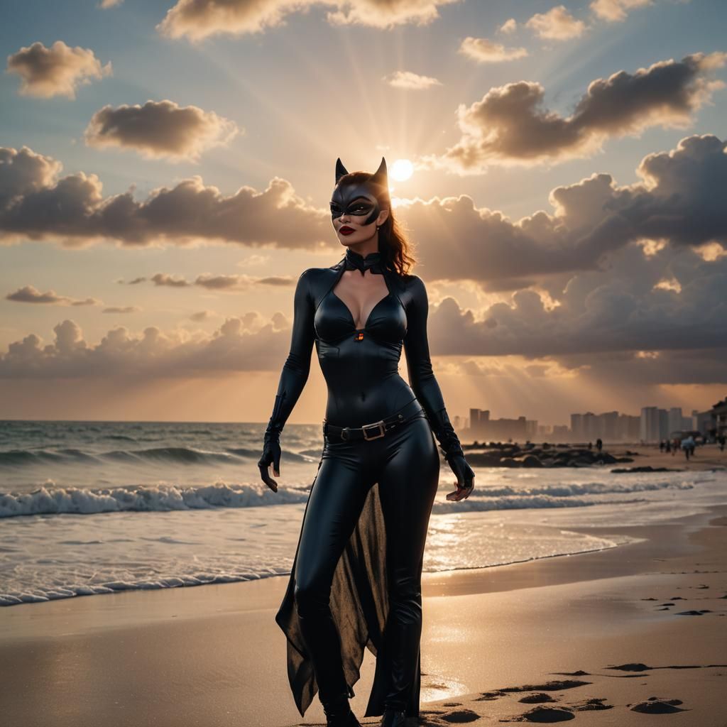 Catwoman Bikini Beach Sunset Image