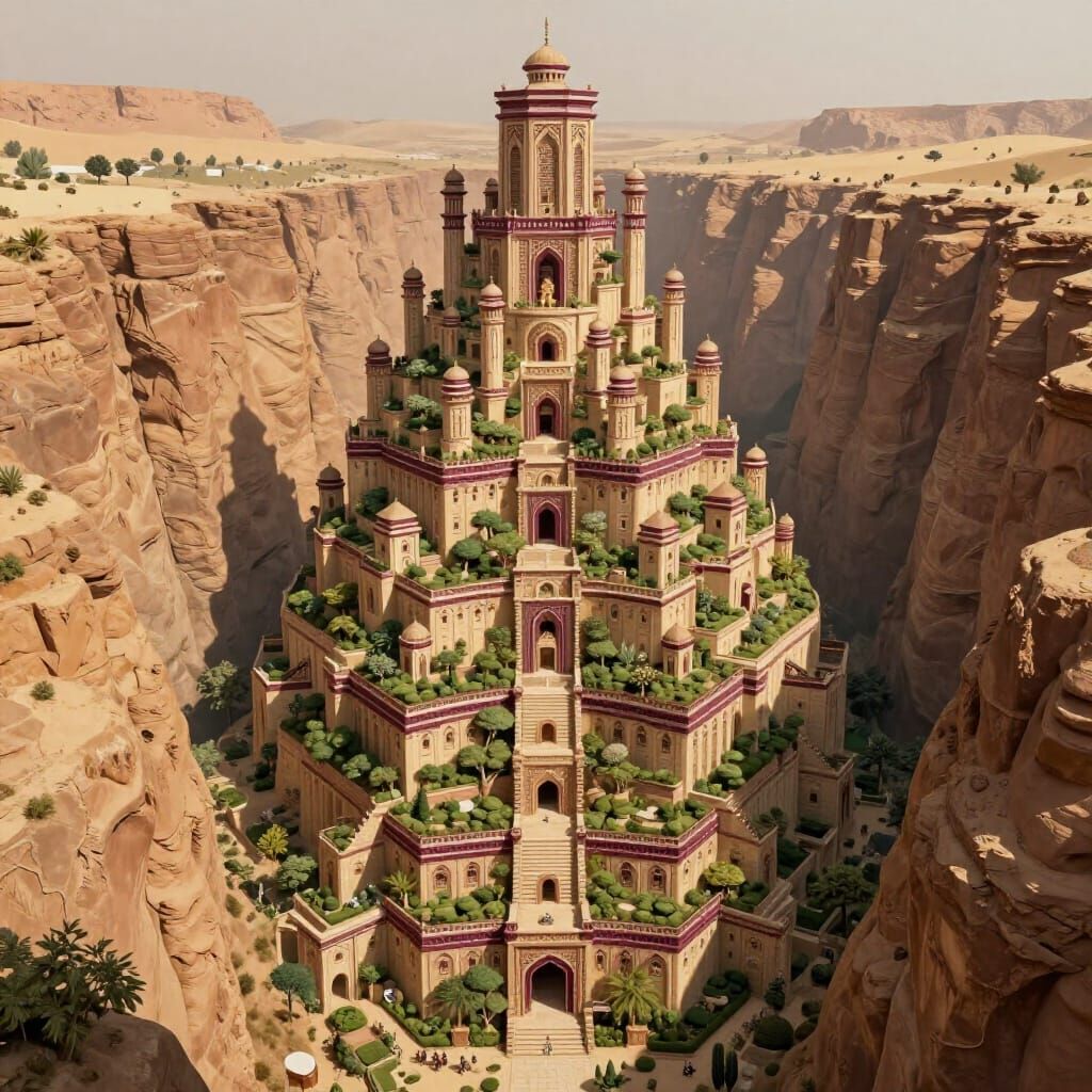 Babylonian Ravine City with Terraced Garden Building