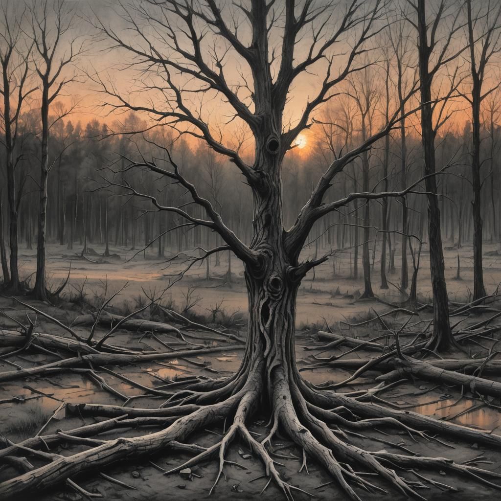 Detailed Charcoal Drawing of a Lone Tree