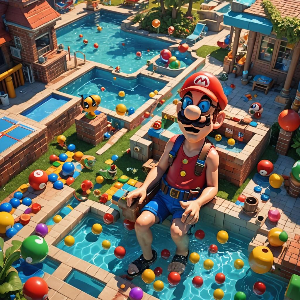 Mario Bros. Lounging Poolside in Hyper-Realistic Digital Art