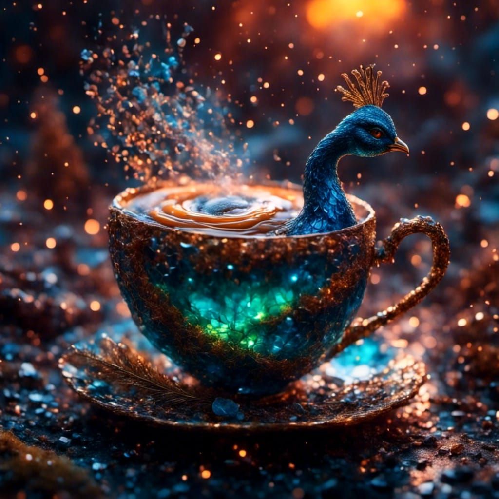 Hyperrealistic Coffee Cup in Jewel-Toned Hues