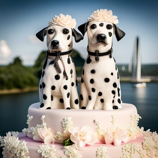 Detailed Dalmatian Themed Wedding Cake with Dog Topper