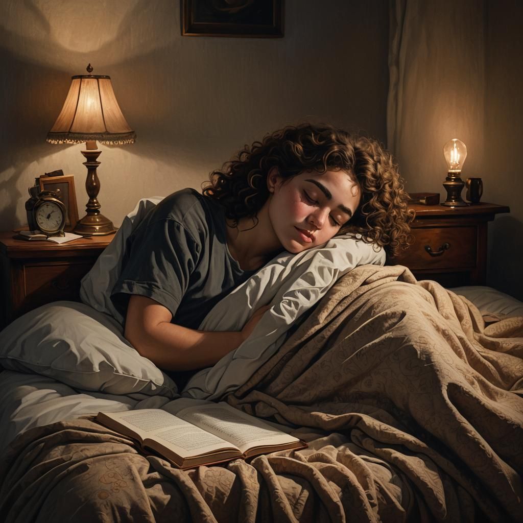 Girl Asleep Studying: Detailed Digital Painting