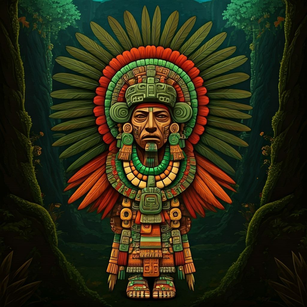 Aztec God Xipe Totec in Vibrant Mesoamerican Landscape