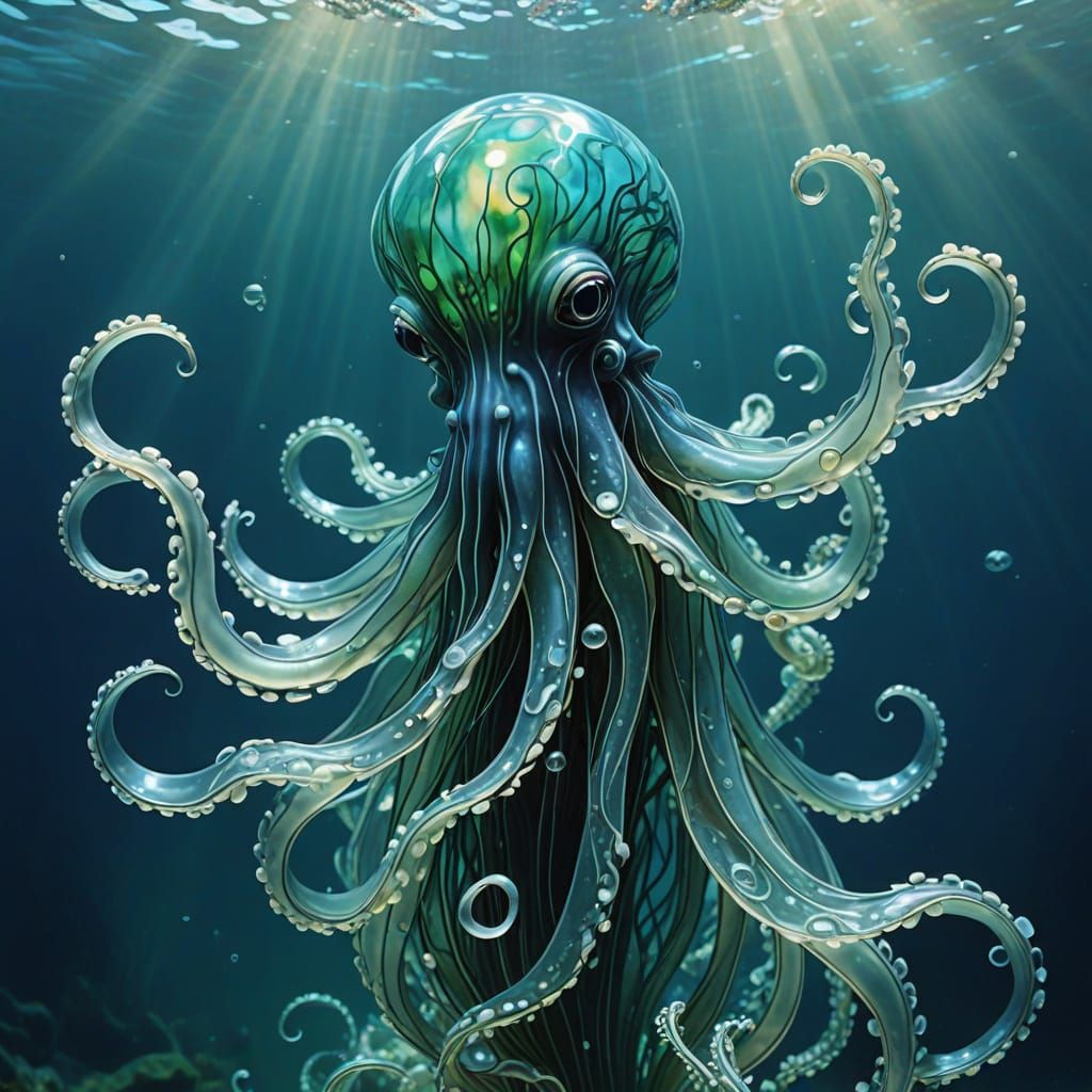 Gentle Glass Squid Sculpture in Art Nouveau Style