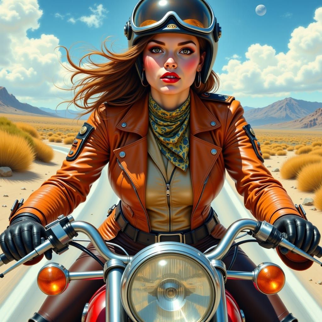 Steampunk Biker Girl Portrait in Watercolor Style