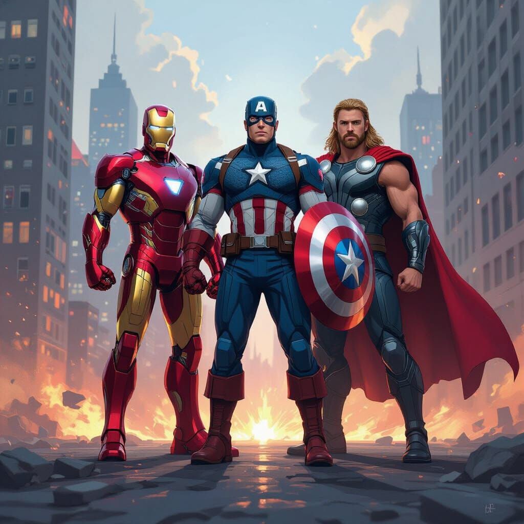 Avengers Assemble in Vibrant Cityscape Concept Art