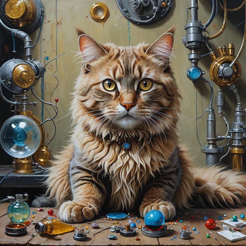 Science Cat Portrait in Oil Painting Style