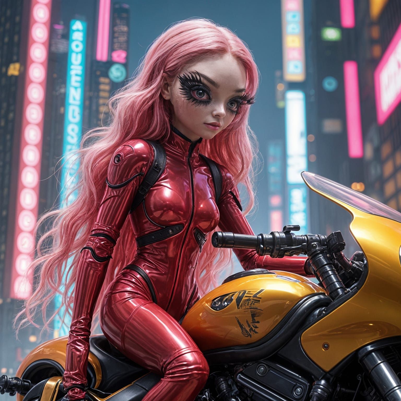 Stunning Neon Alien on Futuristic Motorbike