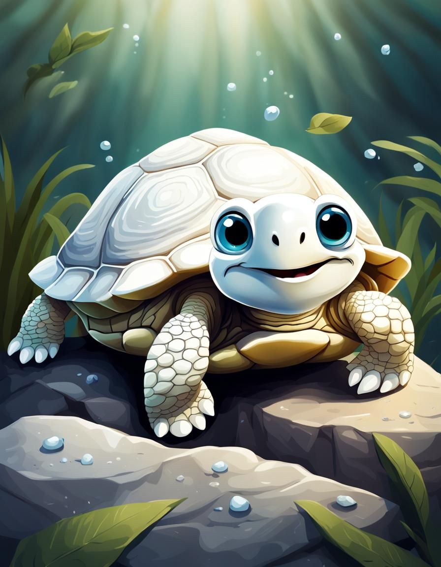 Cute White Turtle Illustration on White Background