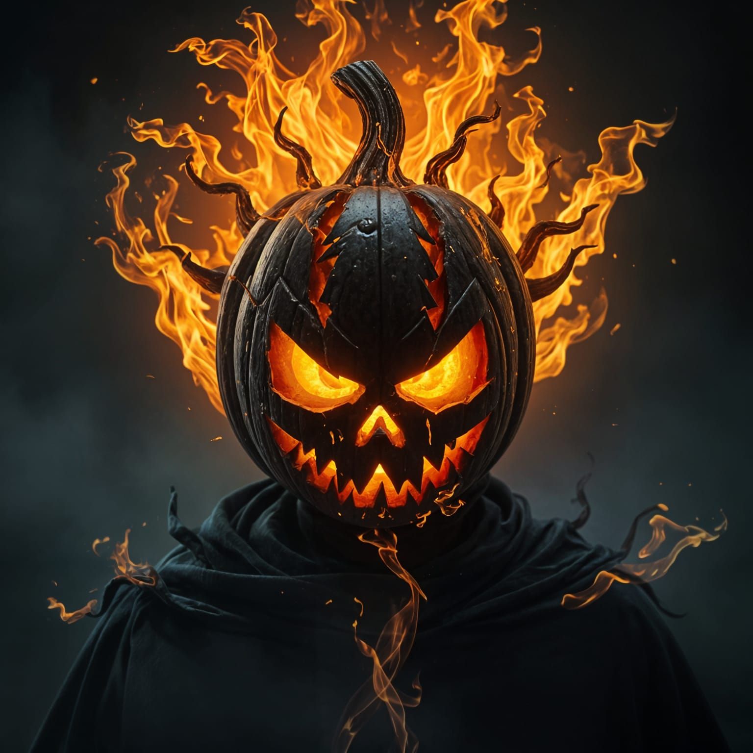 Sinister Jack-o'-Lantern Figure in Dark Atmosphere