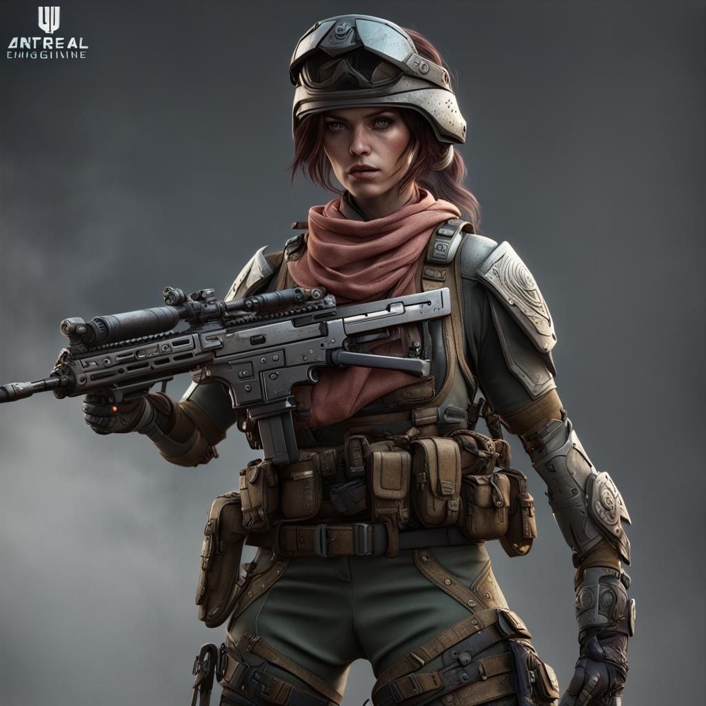 Female Soldier in Detailed Matte Painting