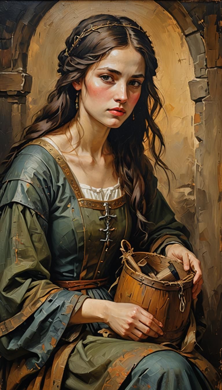 Medieval Maiden Portrait in Oil Paint
