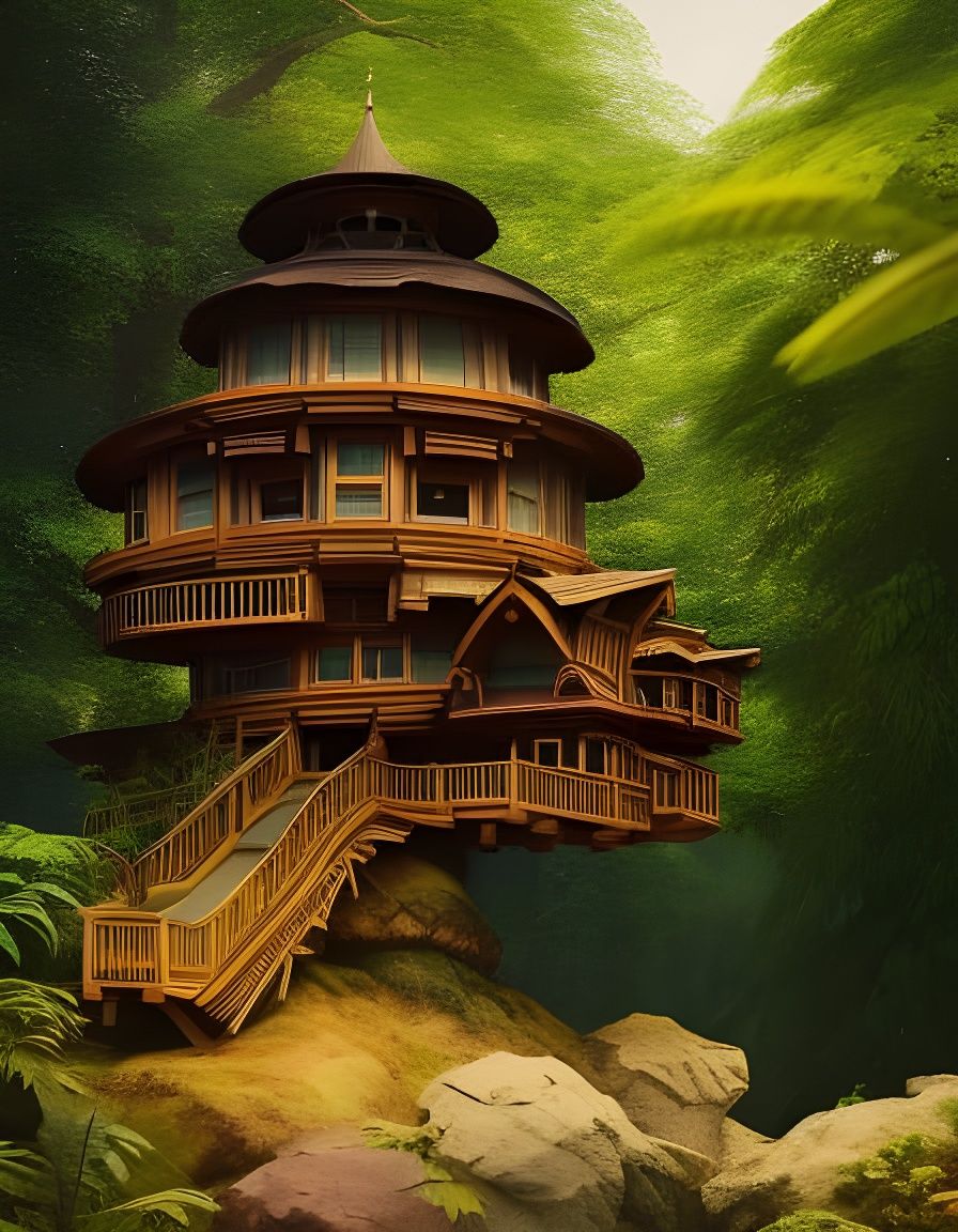 Treehouse in a Bottle: Intricate Fantasy Landscape