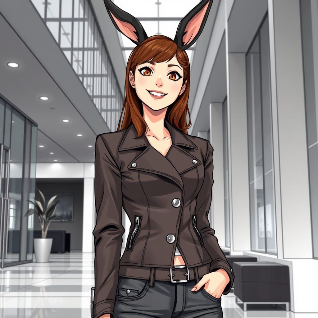 Cyberpunk Manga Goddess in Modern Office