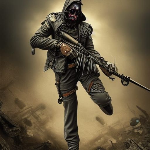 Undead Soldier with Gun in Digital Matte Painting