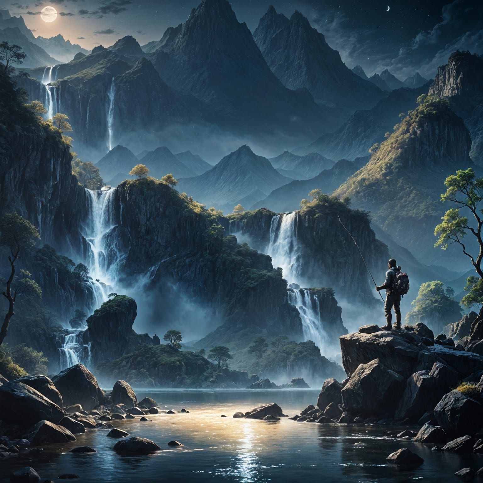 Moonlit Fishing: Epic River Scene