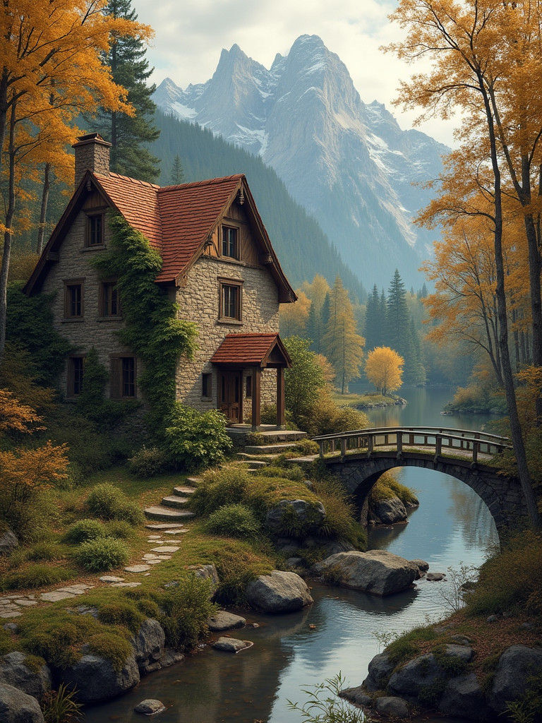 Serene Mill House in Lush Forest Landscape