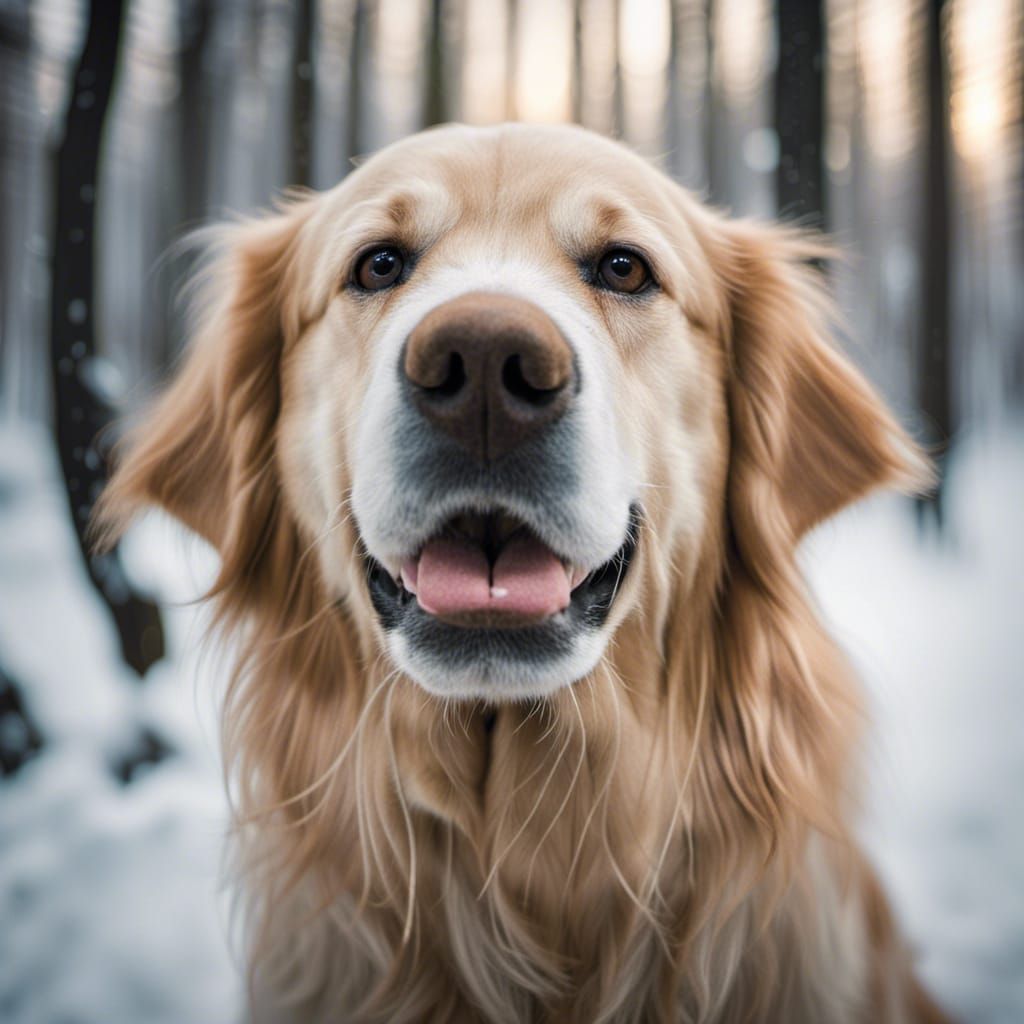 Golden Retriever Portrait in Snowy Forest