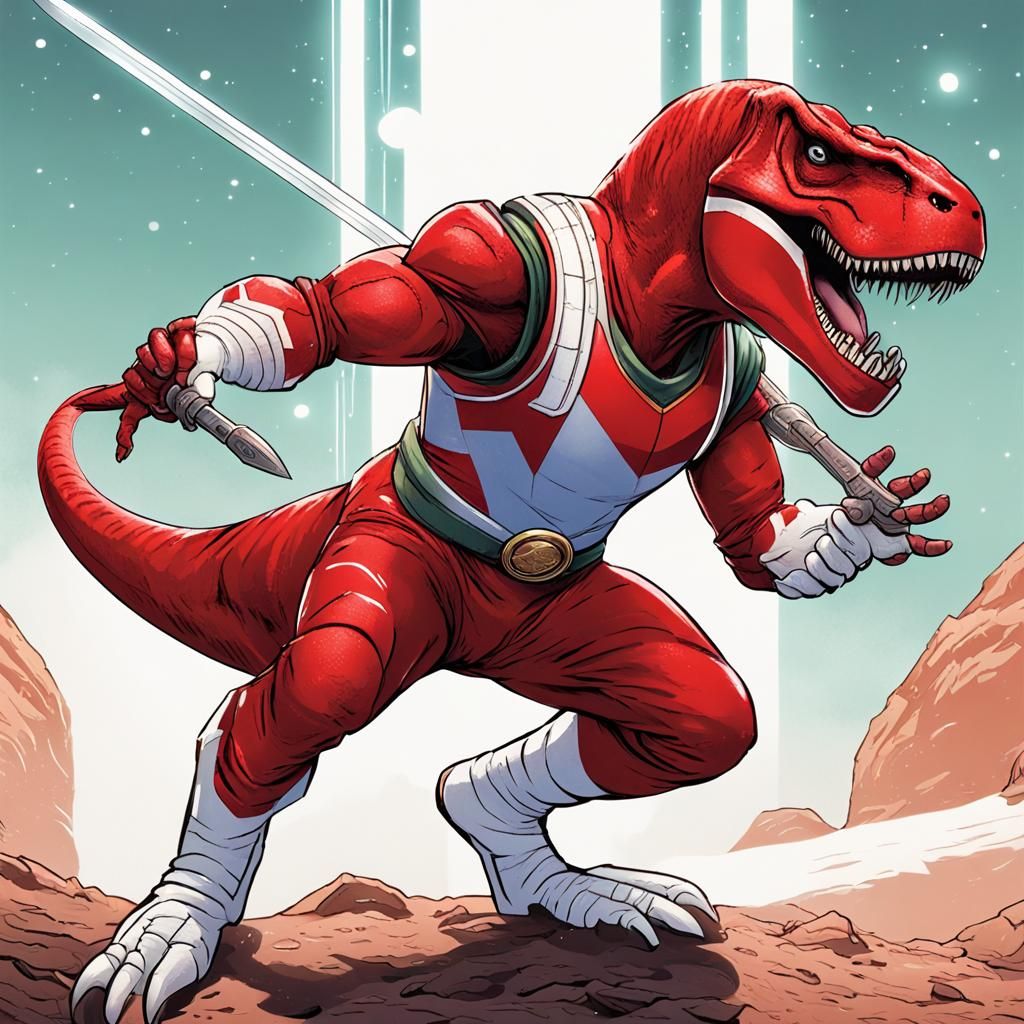 Red Anthro T-Rex Power Ranger Close-Up