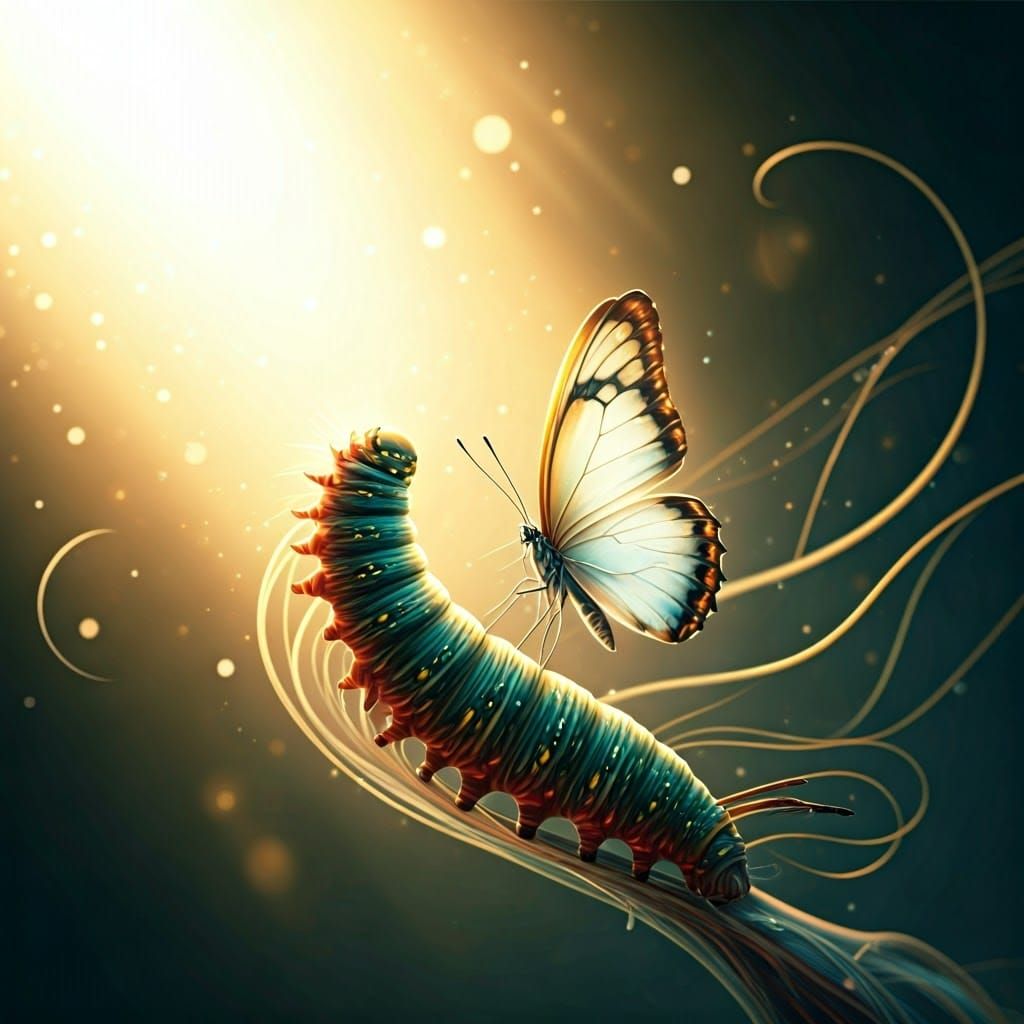 Iridescent Butterfly Emergence in Dreamy Surreal Style