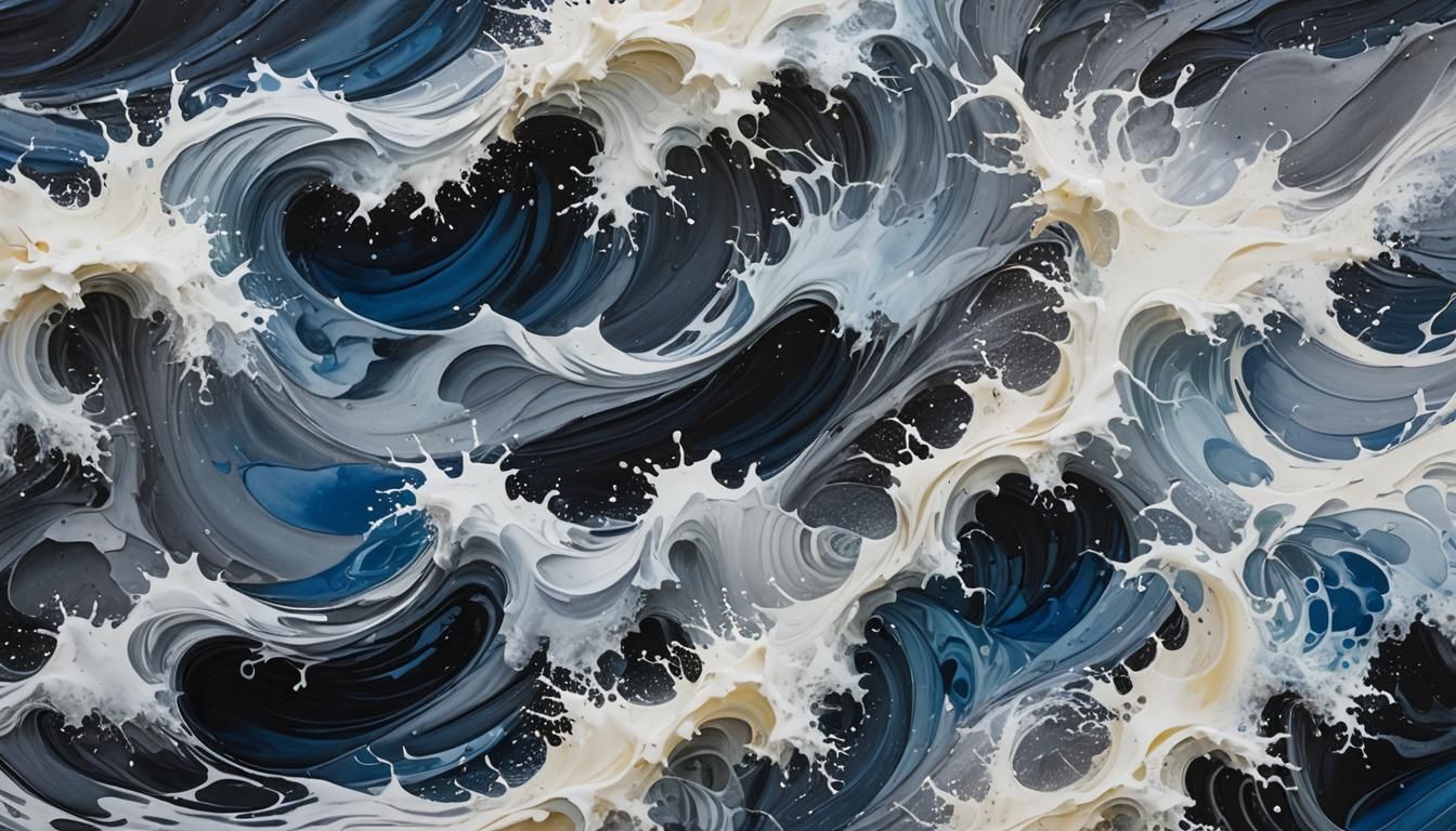 Turbulent Seascape: Ink Splatter Waves in Abstract Expressio...
