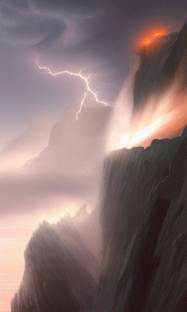 Dramatic Cliffside Ocean Storm: Digital Painting