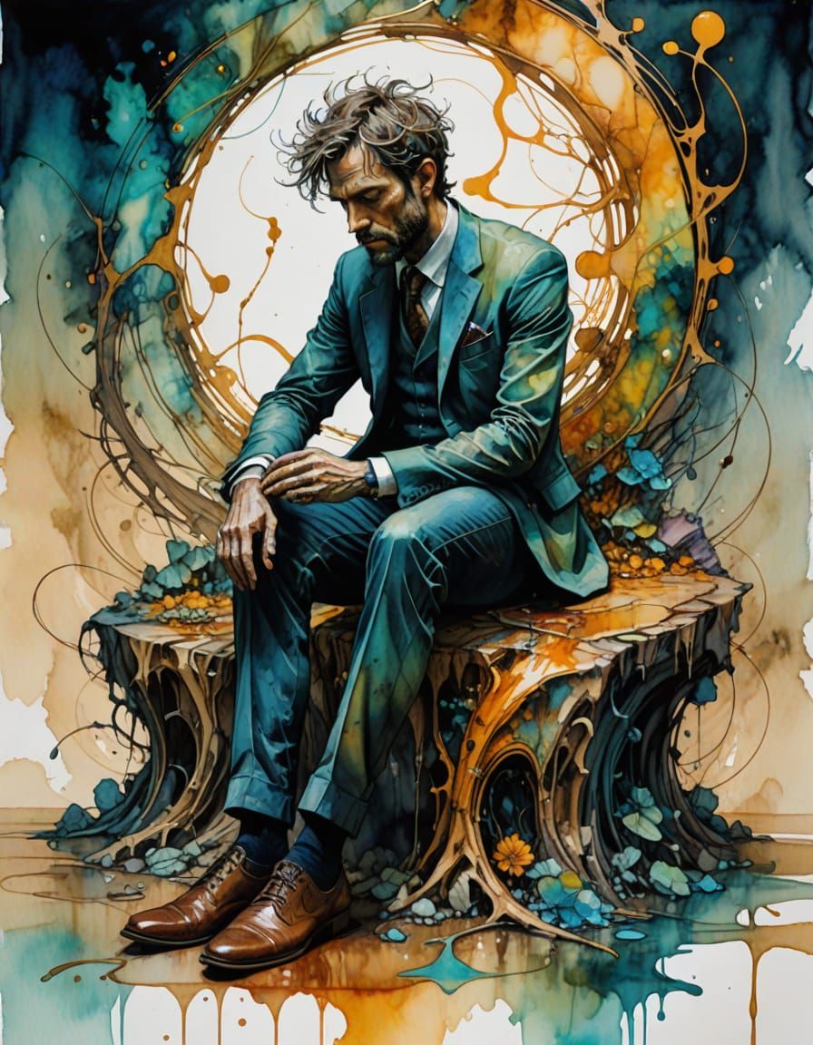 Whimsical Depleted Figure Resting in Watercolor Sketch