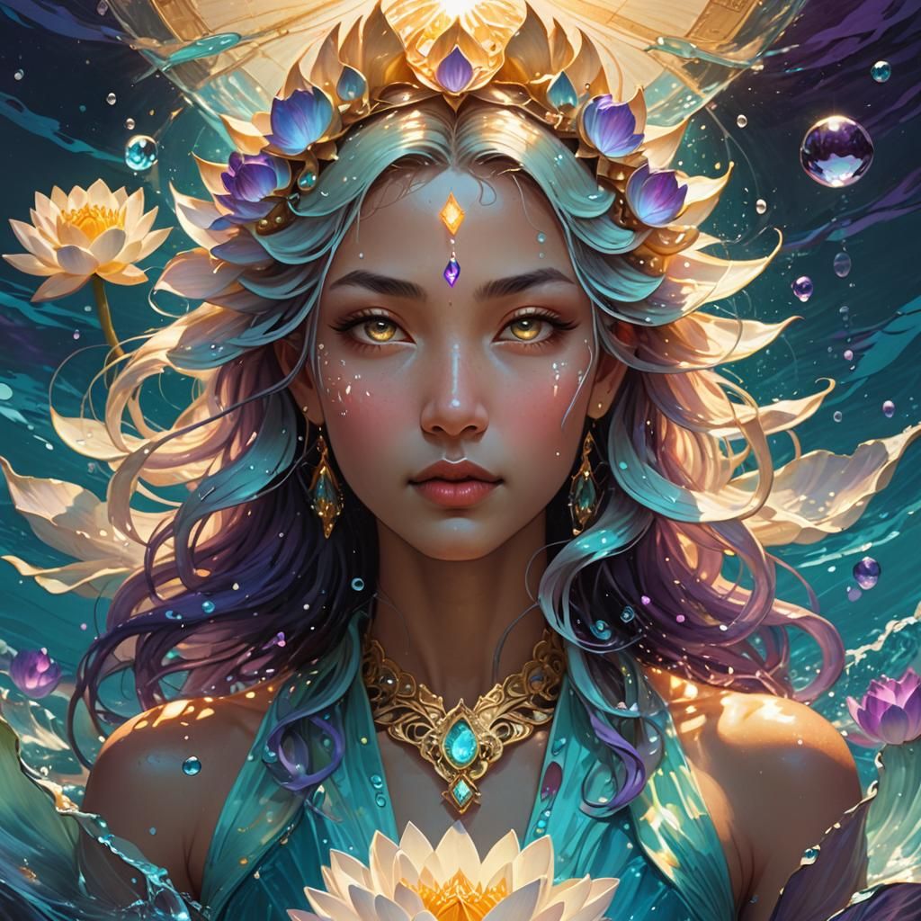 Golden Lotus Sunset on Turquoise Waves