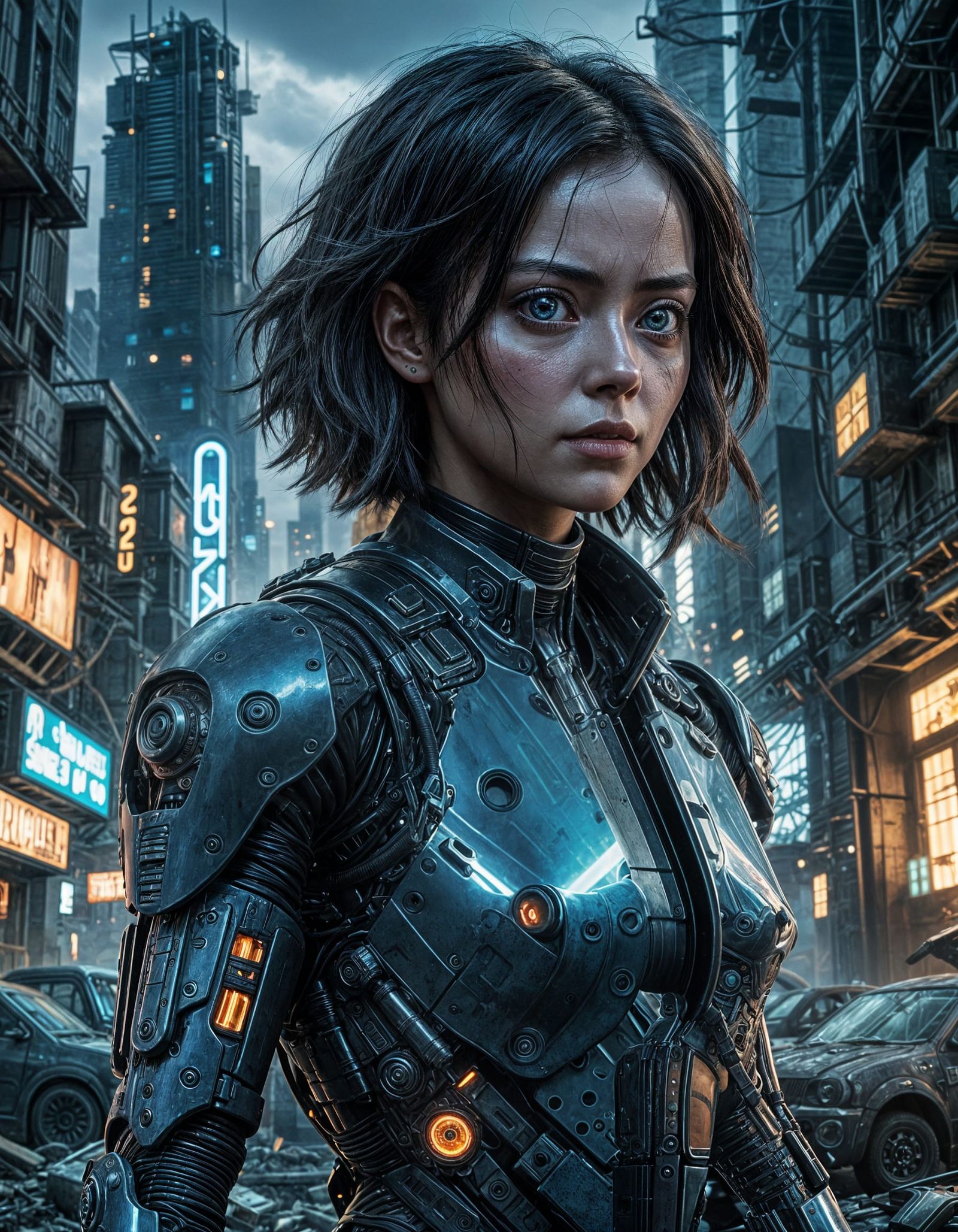 Cyborg Angel in Futuristic Armor