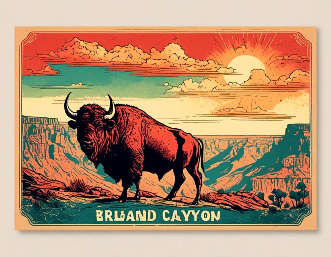 Grand Canyon Sunset: Vintage Pen and Ink Postcard