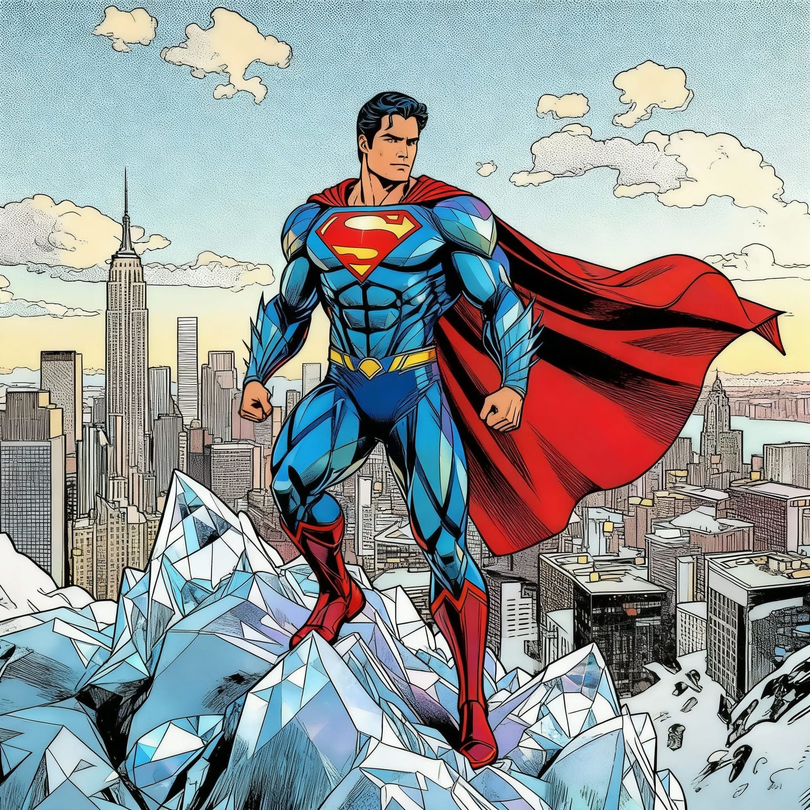Superman as Crystalline Being in Hyperrealistic Style
