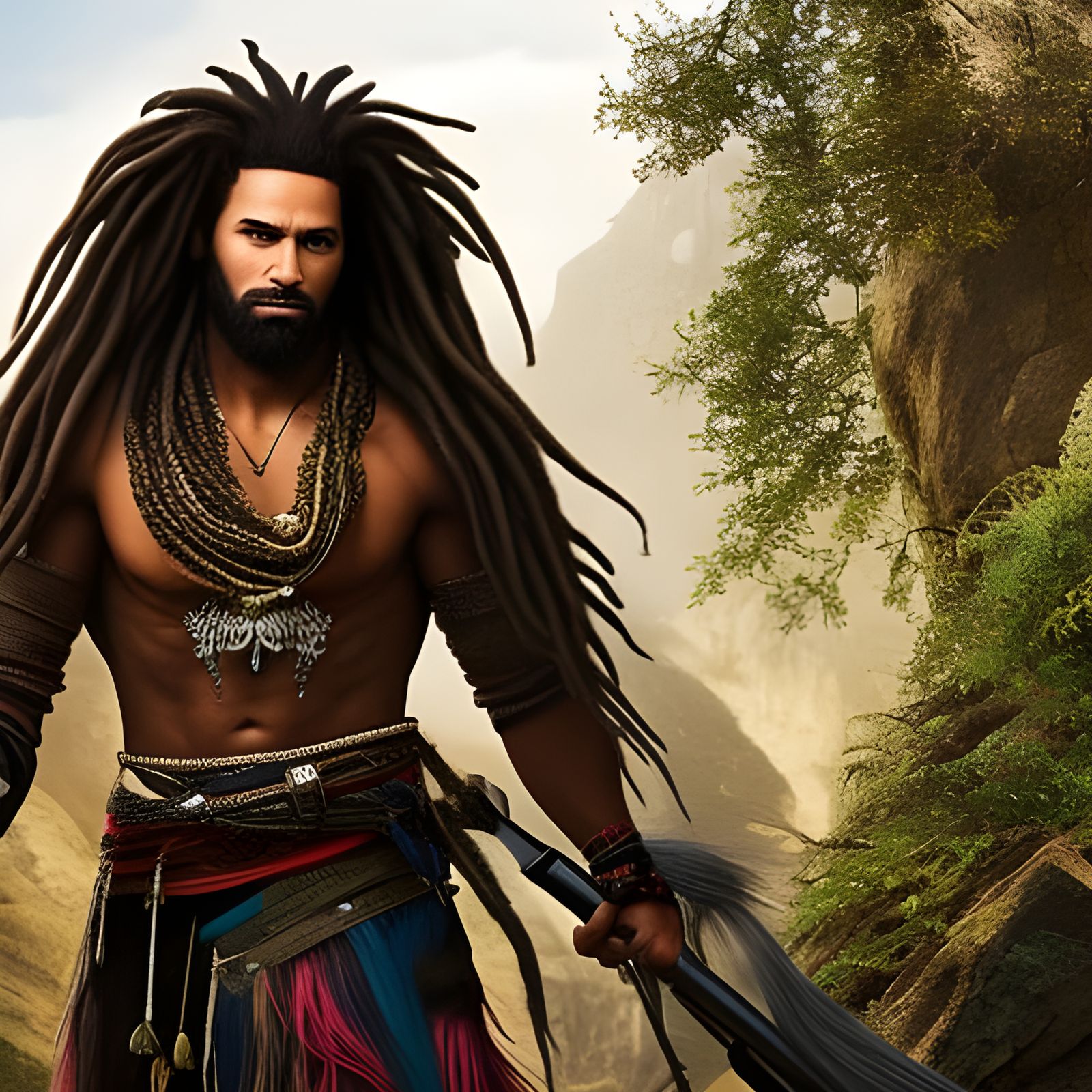 Wild Young Warrior on Sierra Nevada Cliff