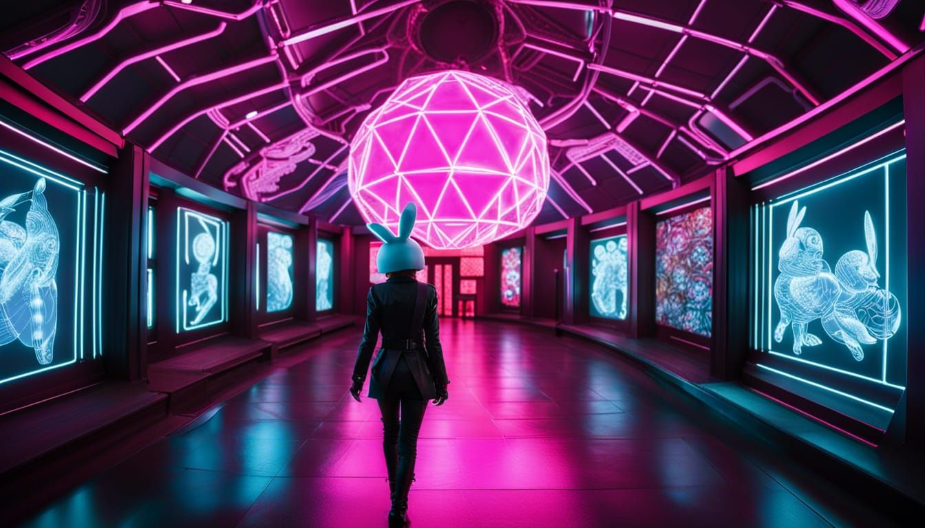 Cyberpunk Woman in Dome Garden: Digital Art