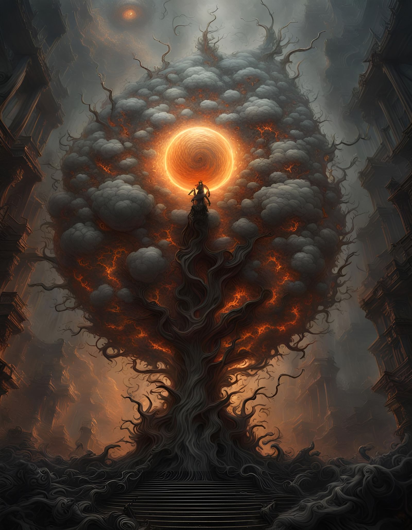 Kronos Rising: Detailed Charcoal Dark Fantasy Art