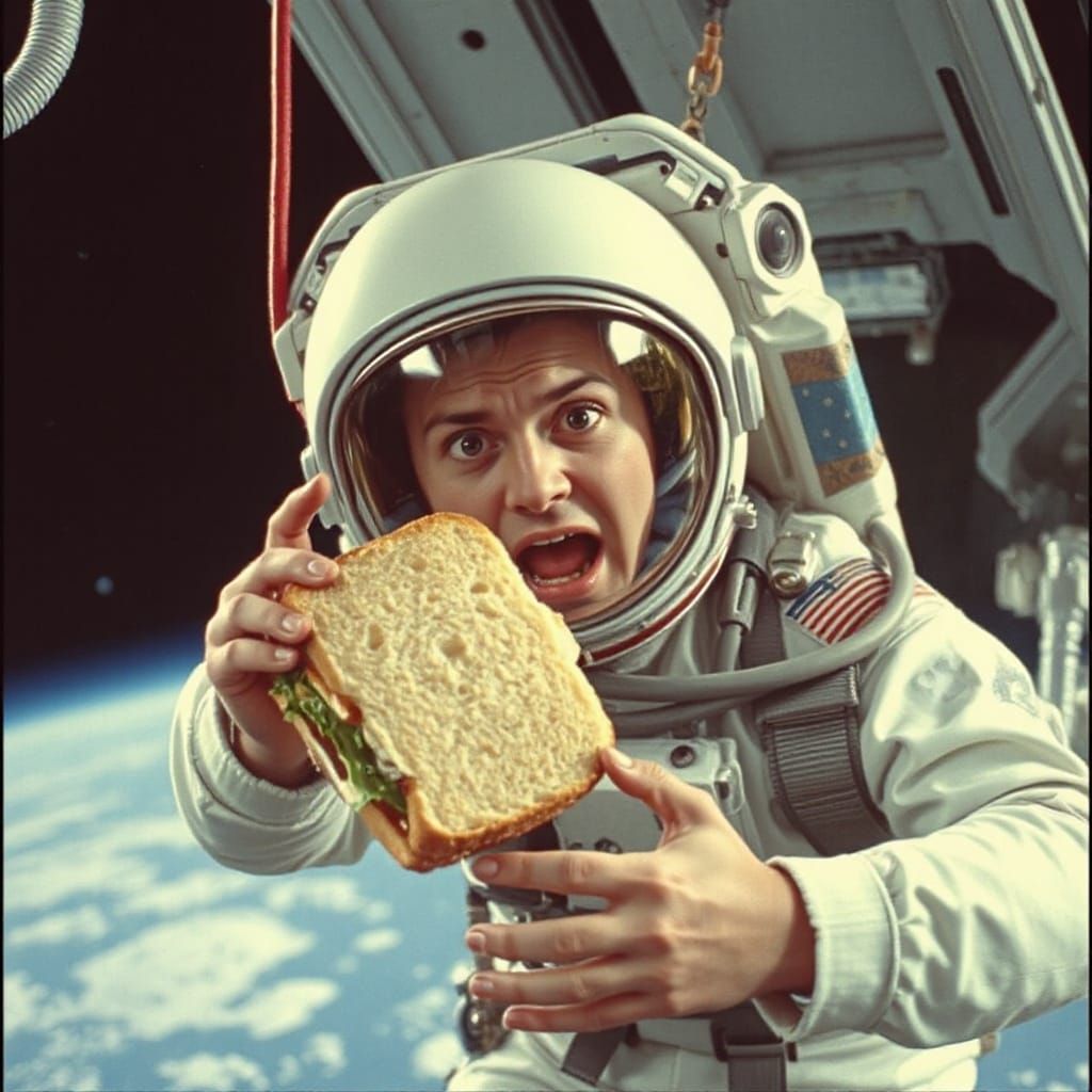 Astronaut's Comical Zero-G Sandwich Mishap