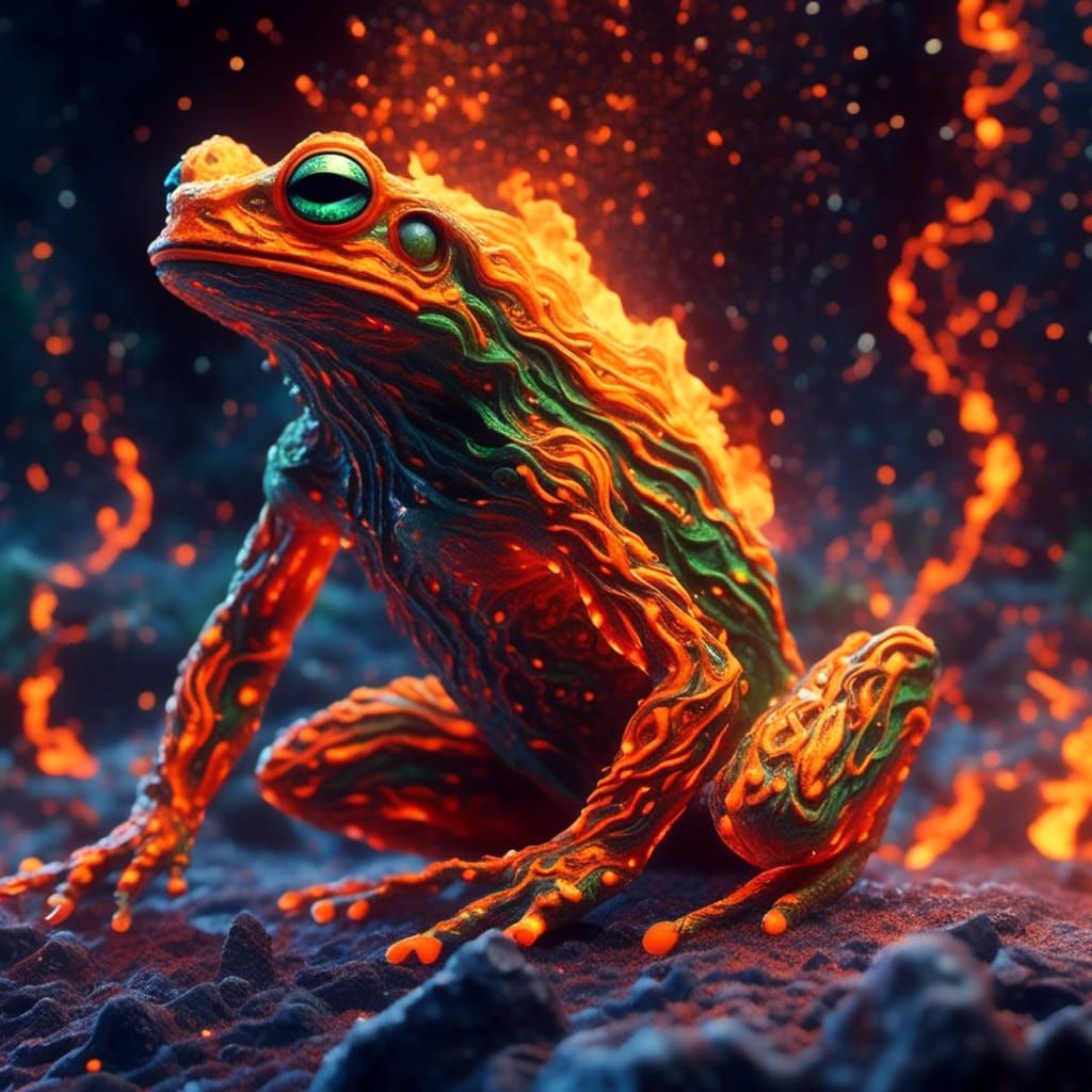 Fiery Frog in Swirling Flames: Fantasy Concept Art