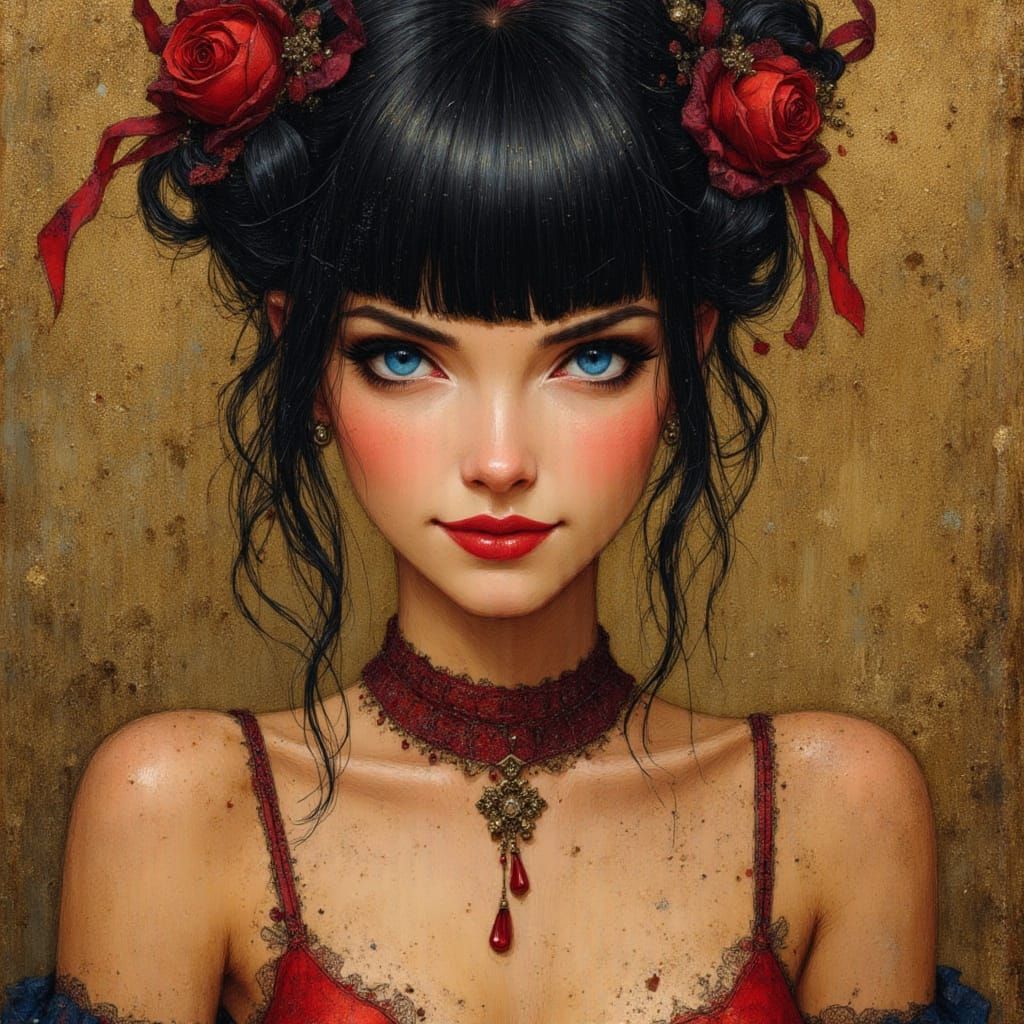 Punk Queen Portrait in Rococo Hyperdetailed Style