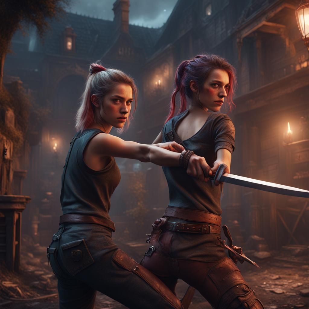 Betrayal: Teenage Girls in Dark Fantasy Painting