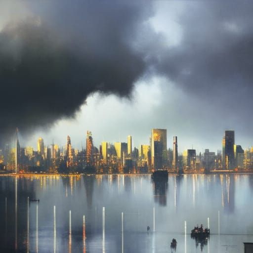 Detailed Noir Cityscape with Sulfuric Walls