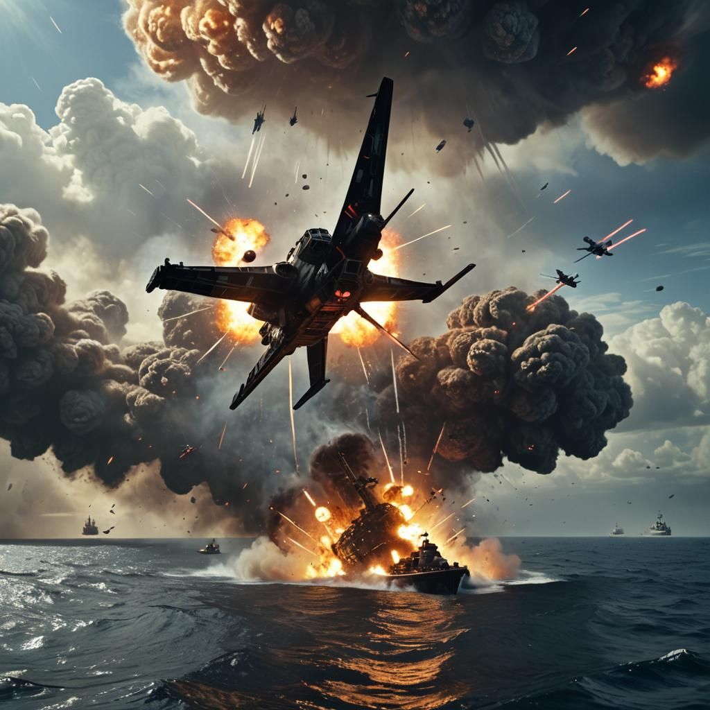 Submarine Explosion with TIE Fighter in Cinematic Style