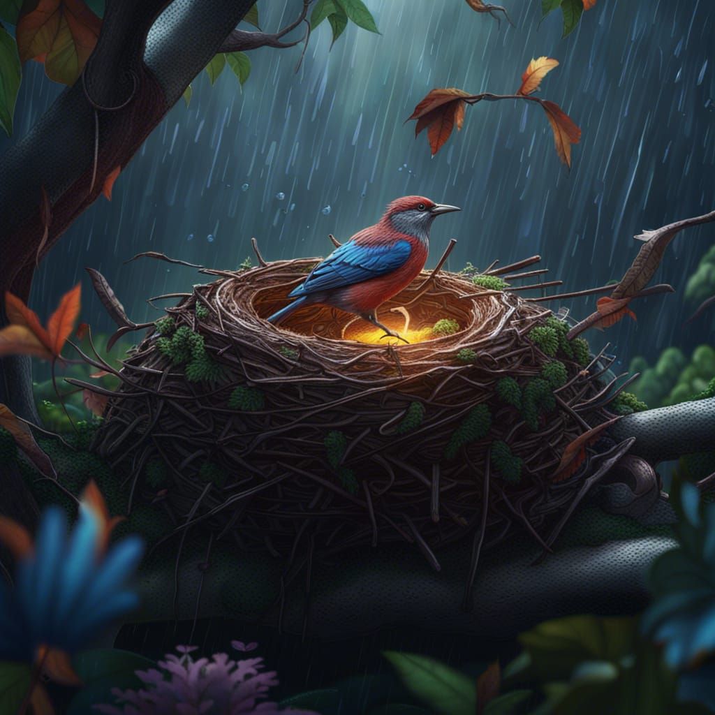Bird's Nest in Rainy Season: Digital Art