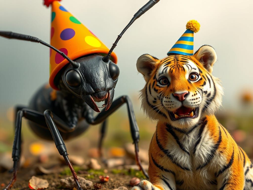 Giant Ant and Tiny Tiger with Silly Faces