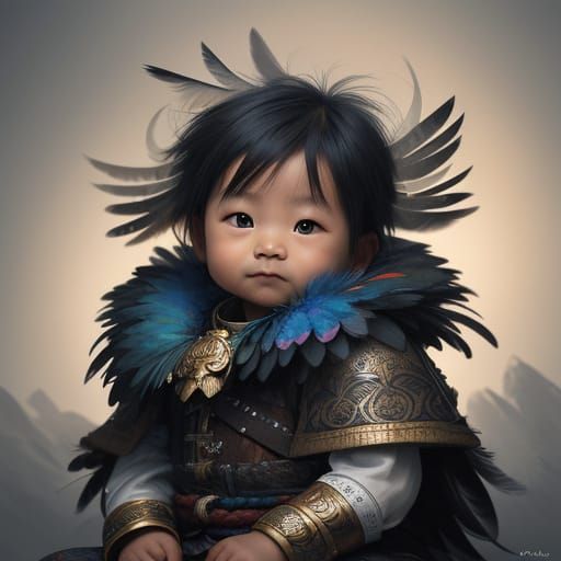 Realistic Asian Baby Portrait in Rich Jewel Tones